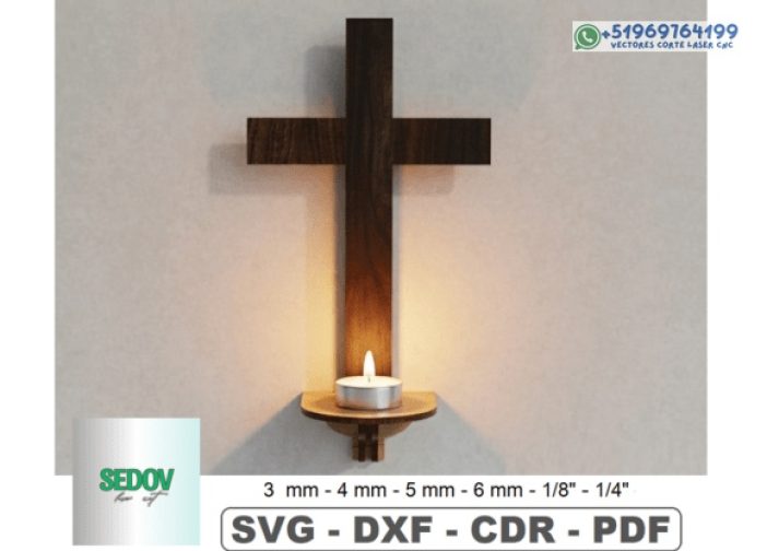 Aplique de vela con cruz de pared cortado con láser