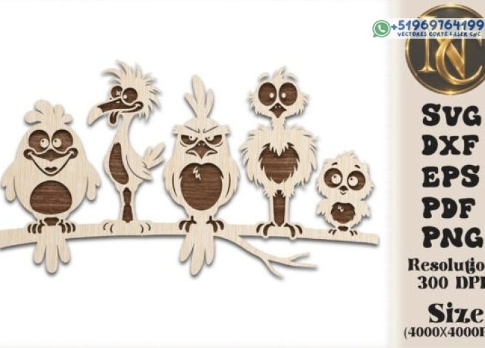 Archivo SVG cortado con láser de pájaros divertidos