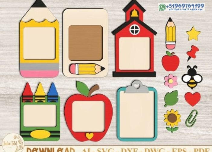 Archivo cortado con láser para soporte de notas en el aula