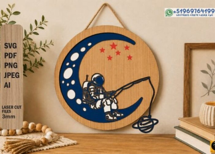 Archivo de corte láser astronauta Luna SVG