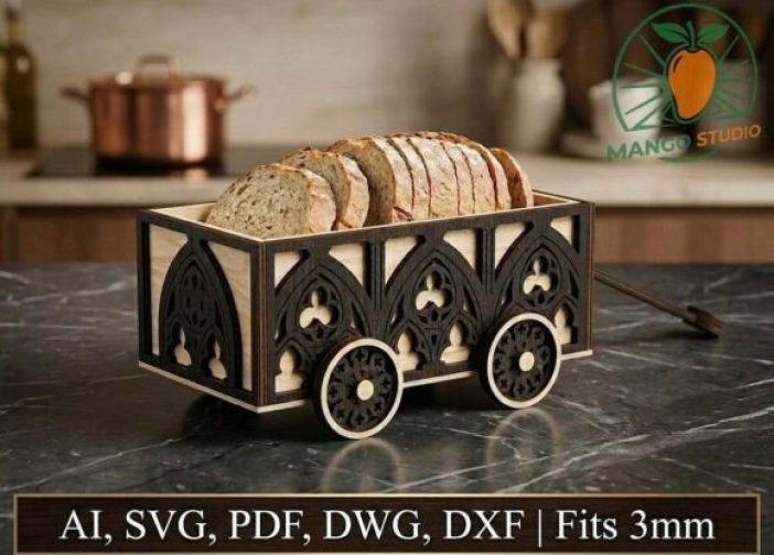 Archivo de corte láser de carrito de pan de madera gótico