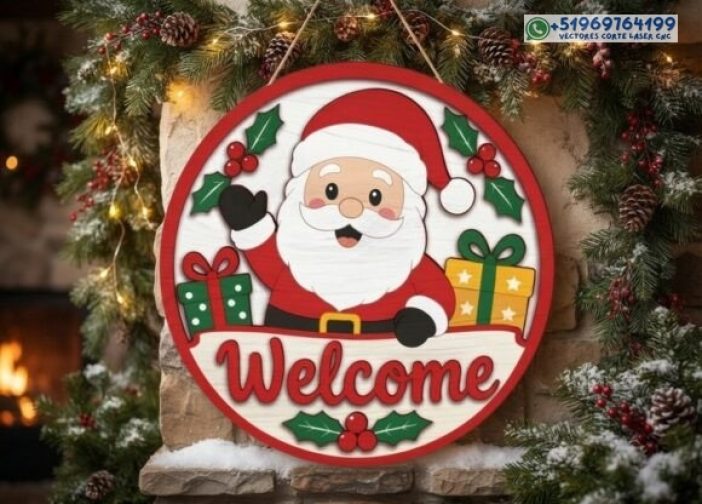 Archivo de letrero de puerta navideña de bienvenida de Papá Noel