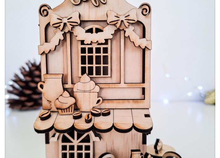 Archivo svg de cafetería de pueblo navideño en 3D