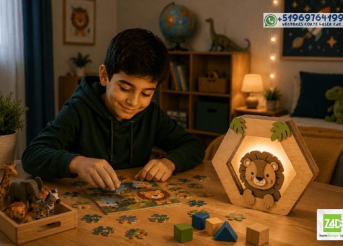 Archivos cortados con láser de lámpara nocturna de León para niños 2