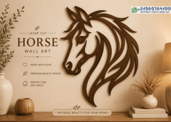 Arte de pared de cabeza de caballo SVG, archivos cortados por láser