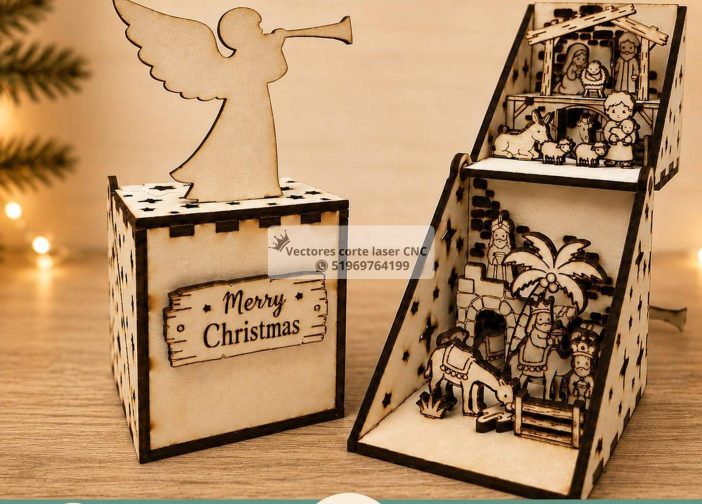 Belen navideño en cubo escena navideña