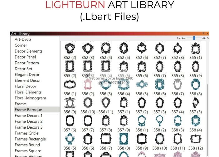 Biblioteca de arte LightBurn de Marcos decorativos
