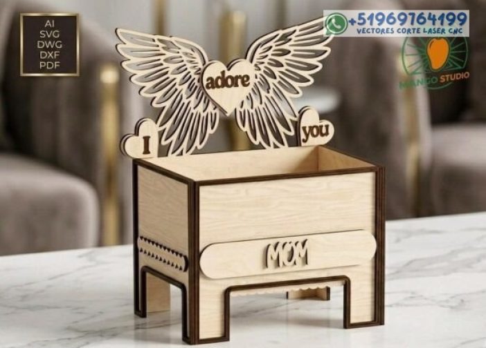 Caja con alas de ángel para el Día de la Madre Para mas Vectores Whatsapp 51969764199