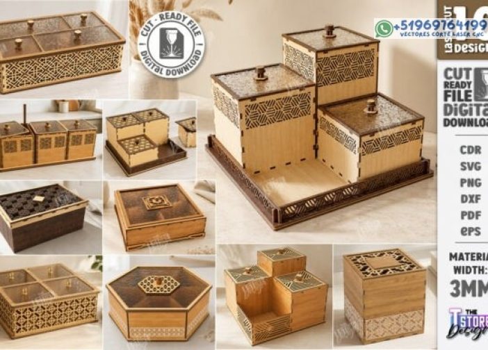 Caja de almacenamiento modular decorativa cortada con láser