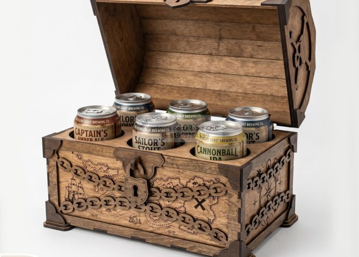 Caja de cerveza chelas con forma de cofre de tesoro pirata