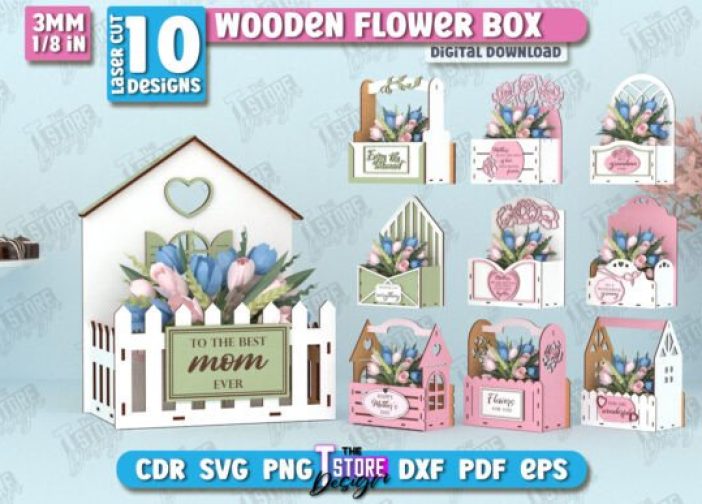 Caja de flores de madera dia de la madre