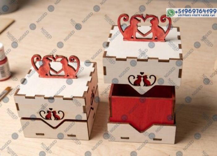 Caja de regalo de pareja cortada con láser SVG