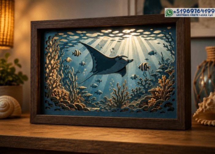 Caja de sombras cortada con láser Manta Ray 1
