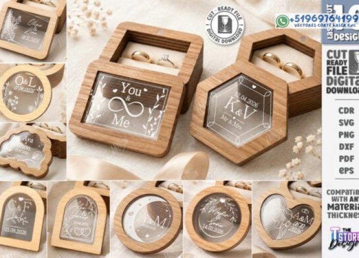 Cajas de anillos de boda Paquete de corte láser SVG