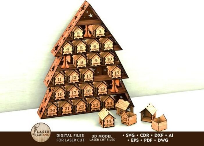 Calendario de Adviento de Navidad con forma de árbol