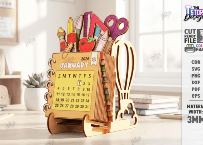 Calendario de escritorio para profesores 3D 2026