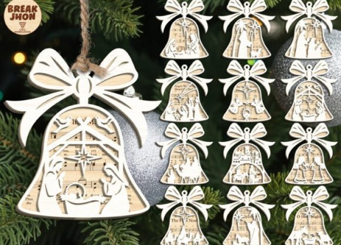 Campanas colgantes con escenas bíblicas navideñas
