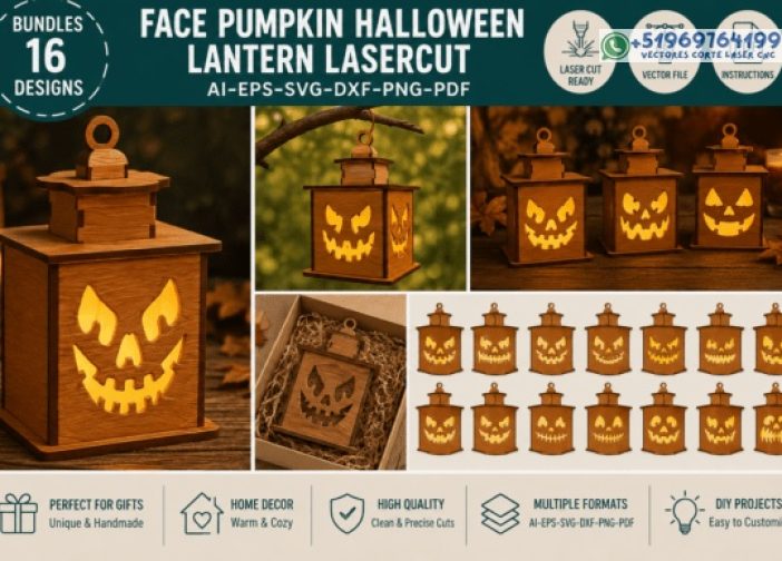 Cara calabaza Halloween linterna corte láser