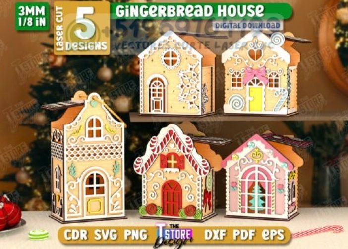 Casas decorativas de jengibre 3D