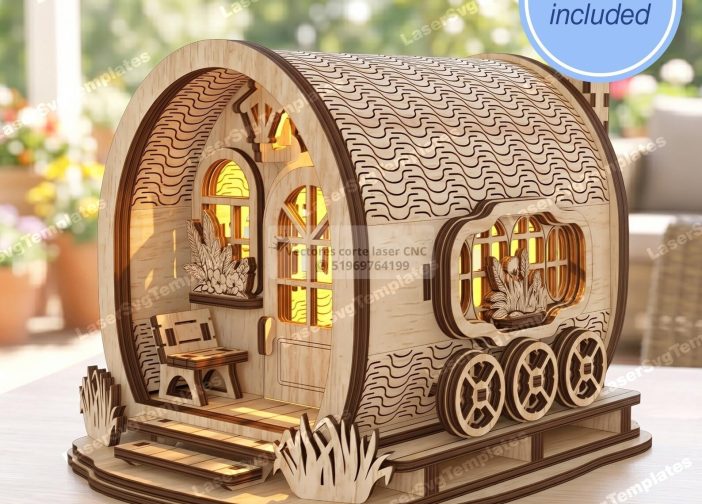 Casita rodante caravana carroza de hadas con luz led