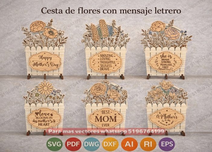 Cesta de flores con mensaje letrero
