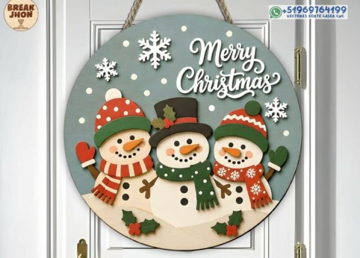 Colgador de puerta de muñeco de nieve de Navidad SVG