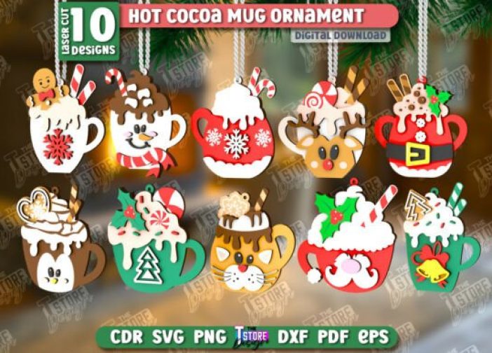 Colgantes de tazas de chocolate caliente navideñas