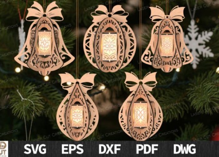 Colgantes navideños ornamentales tipo campanas con moños