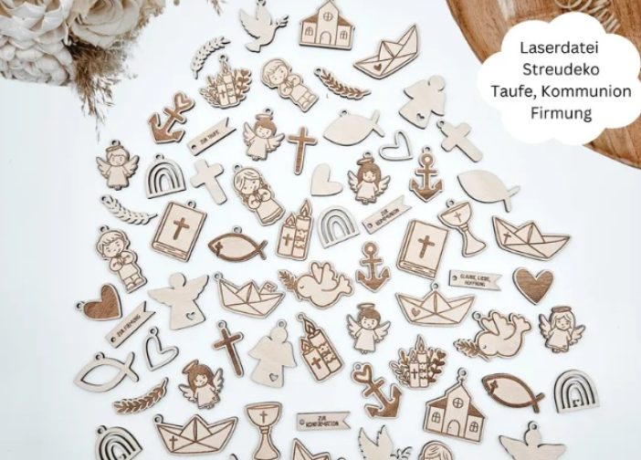 Confeti y colgantes para bautizo