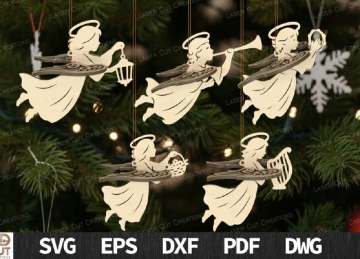 Conjunto de adornos navideños de ángeles volando