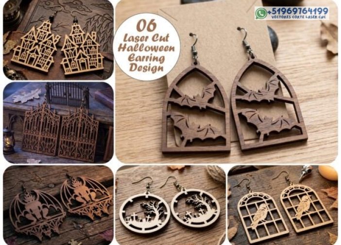 Conjunto de aretes góticos cortados con láser de Halloween