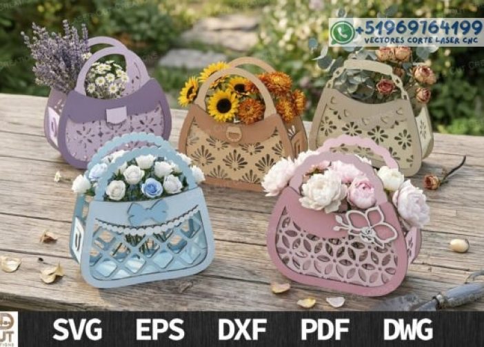 Conjunto de cestas y bolsos florales Para mas Vectores Whatsapp 51969764199