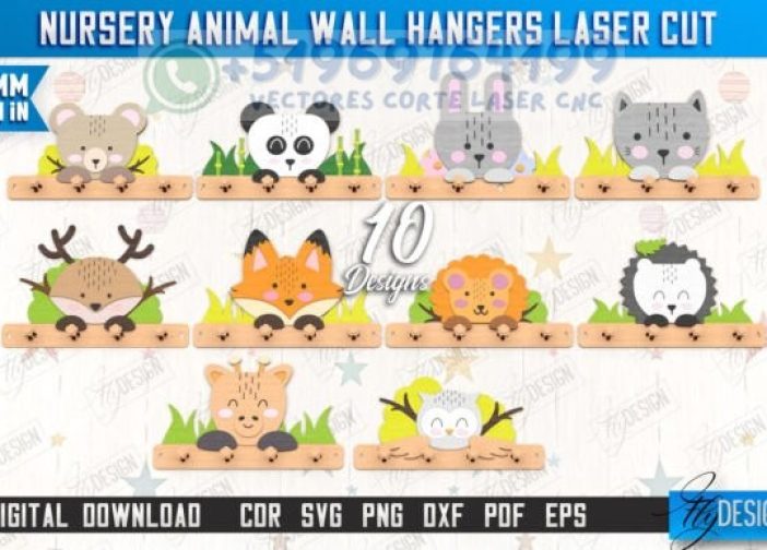 Conjunto de colgadores de pared con animales para guardería