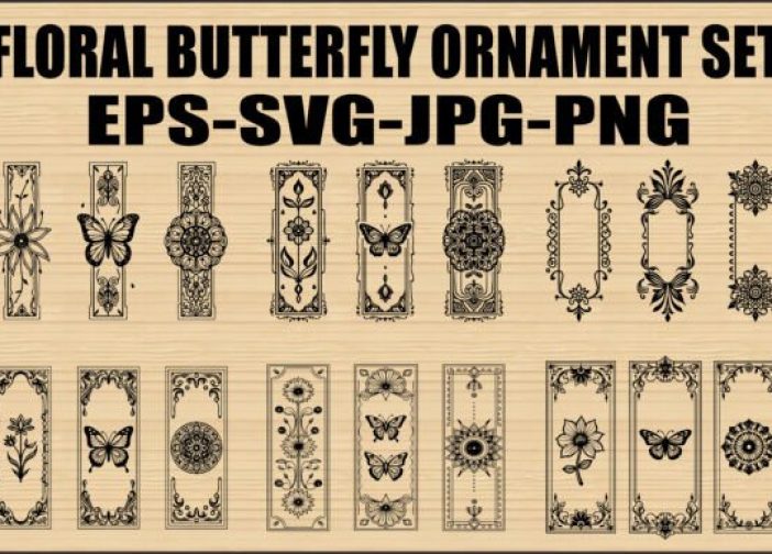 Conjunto de marcadores con diseño de mariposas y flores