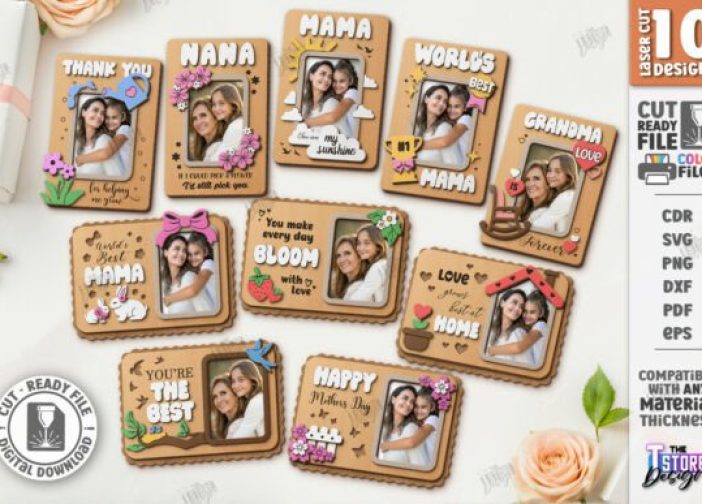 Conjunto de marcos de fotos para el día de la madre cortados con láser