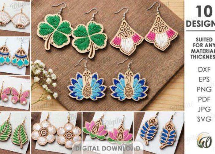 Conjunto de pendientes aretes bordados