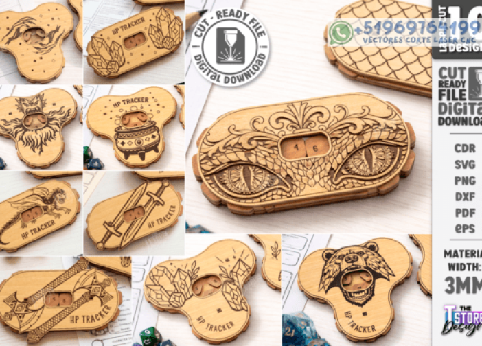 Contador de Vida DND Personalizable Diseño para Láser CNC Para mas Vectores Whatsapp 51969764199