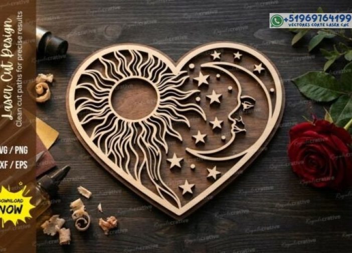 Corazon con Sol Luna y estrellas