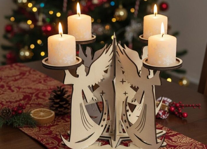 Corona de adviento con ángel candelabro