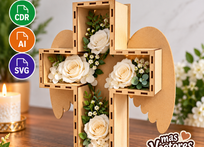 Cruz con alas y flores eternas