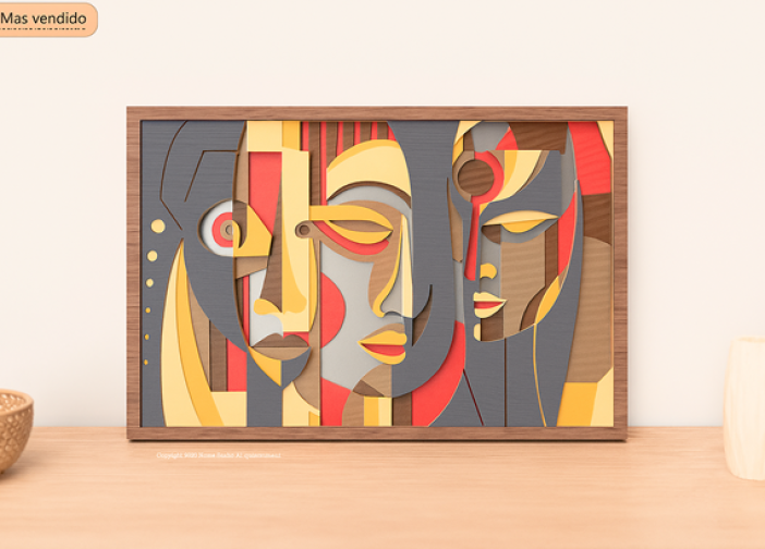 Cuadro abstracto de caras de arte multicapa