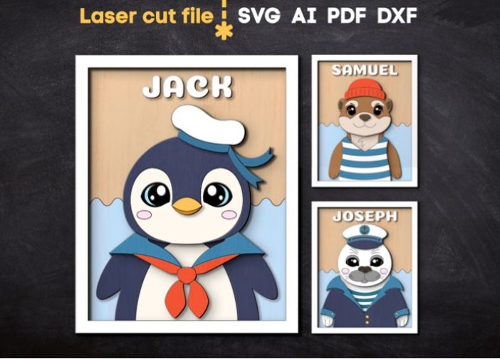 Cuadro animales bebes marinos estilo marinero nombre de bebé