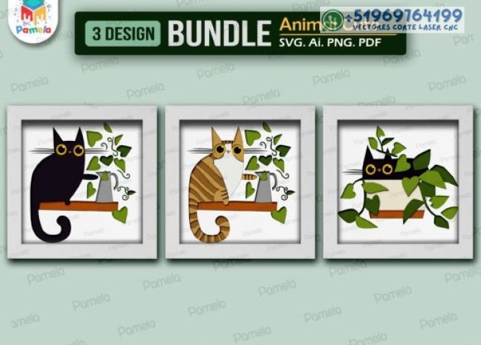 Cuadro artistico de sombras de gatos adorables Para mas Vectores Whatsapp 51969764199