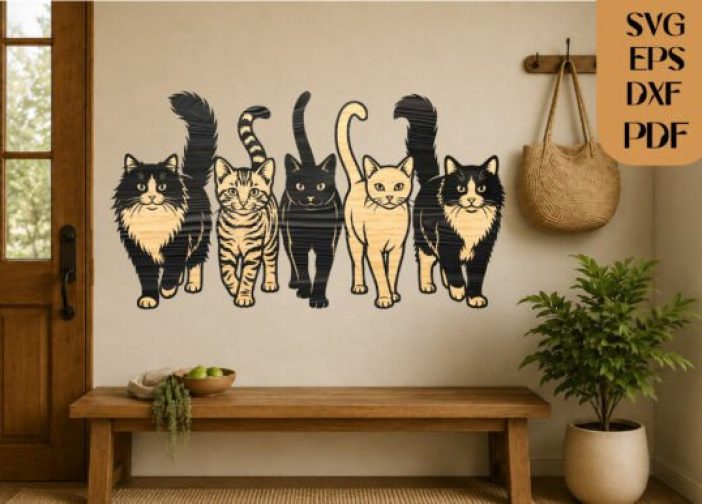 Cuadro de familia de gatos en 2 capas
