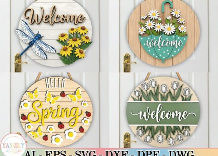 Cuadro redondo para puerta bienvenida primavera