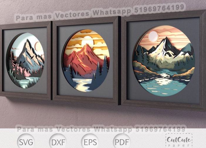 Cuadros artísticos de sombras con atardecer en el lago de montaña