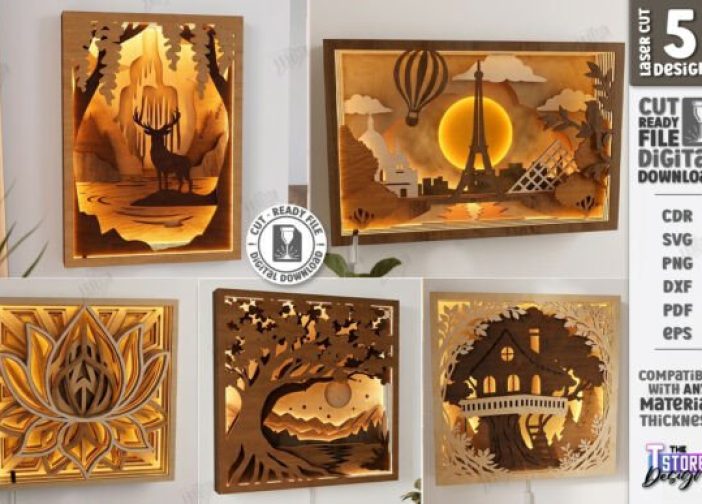 Cuadros de cajas de luz 3D en capas