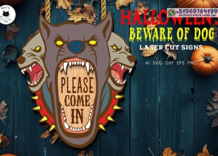 Cuidado con el perro Letrero Halloween en capas