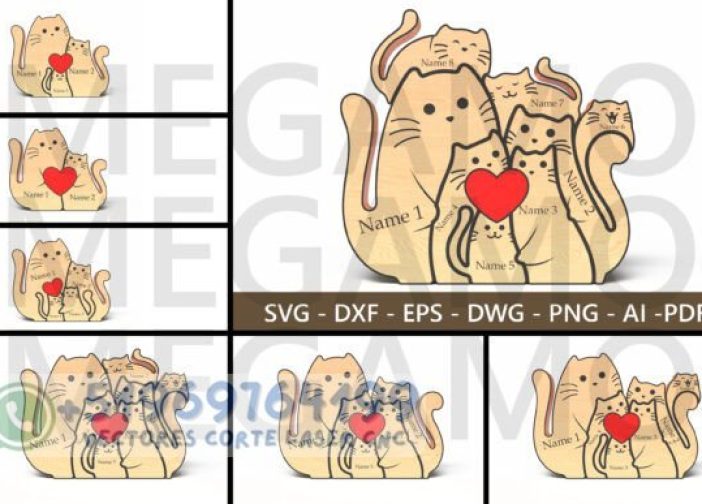 Decoración de mesa con diseño de familia de gatos