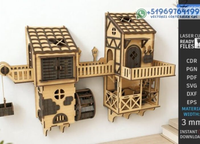 Decoración de pared mini casa con balcon 3D Para mas Vectores Whatsapp 51969764199